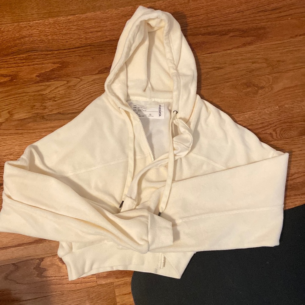 extra large (XL) ASQ cream cropped zip up hoodie